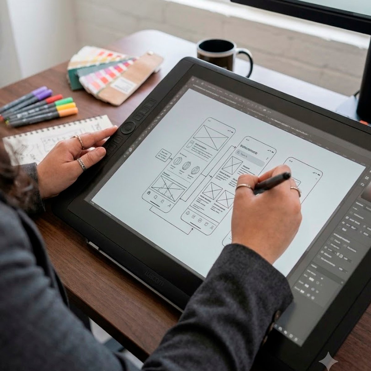 Daniela Carrasco trabajando en su tableta gráfica